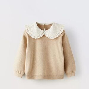 Zara Kids Girls Beige Knit Sweater Peter Pan Collar Size 2-3 Years